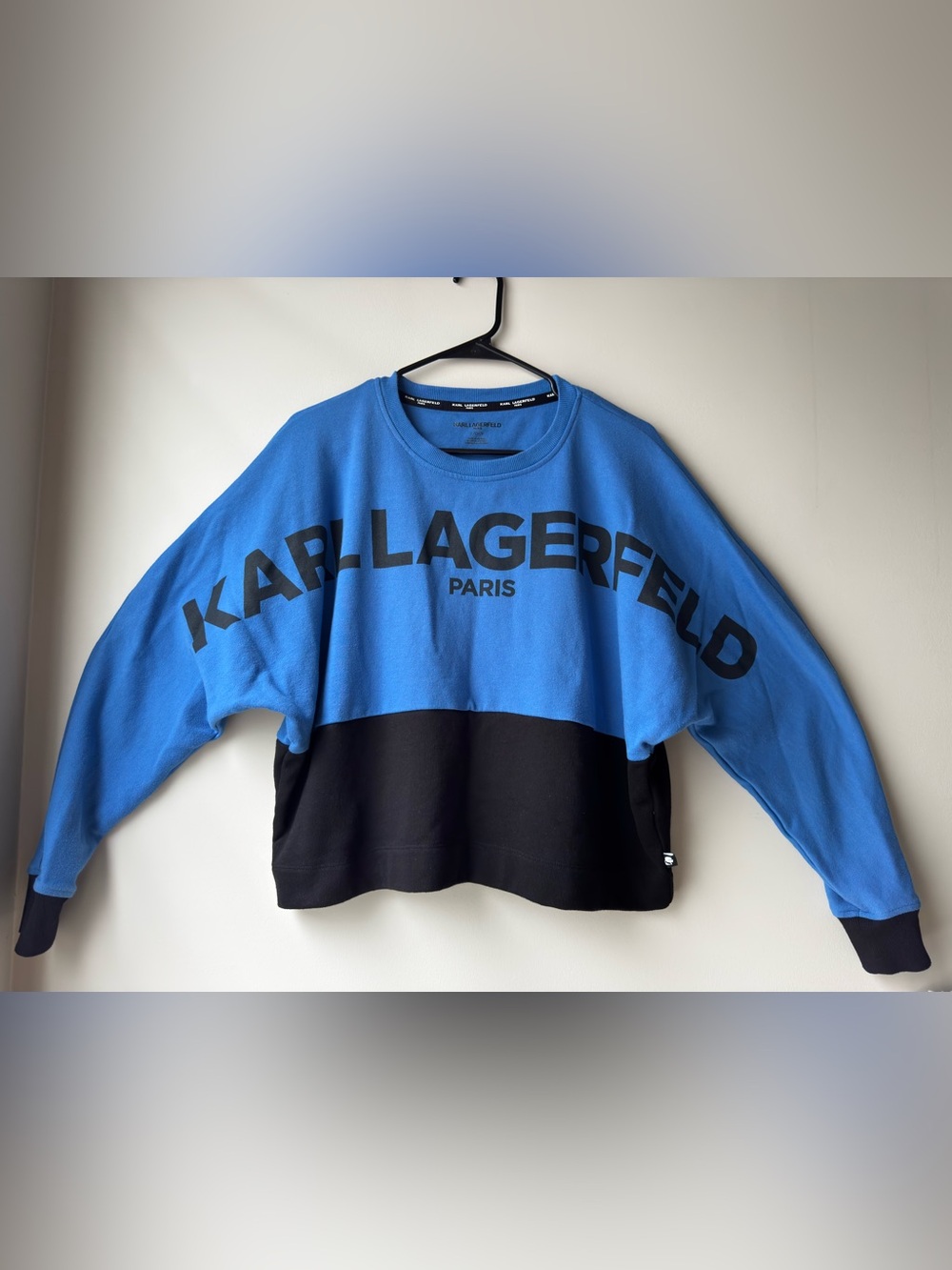 Karl Lagerfeld Paris Logo Colorblock Sweatshirt Blue Black Size Small - Picture 8 of 9